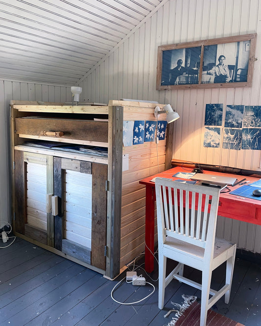 Summer studio cyanotype UV cabinet