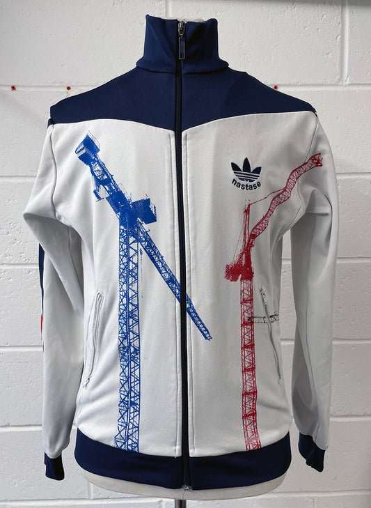 Cranes on Medium white ltd edition Ilie Nastase track top