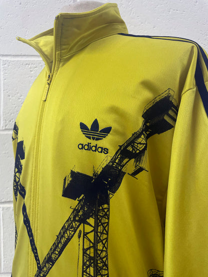 Neon yellow track top with black cranes, Extra Large 46'' chest