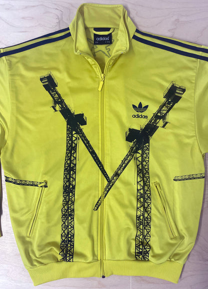 Neon yellow track top with black cranes, Extra Large 46'' chest