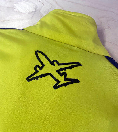 Neon yellow track top with black cranes, Extra Large 46'' chest