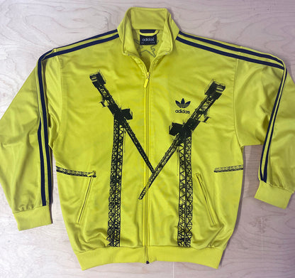 Neon yellow track top with black cranes, Extra Large 46'' chest