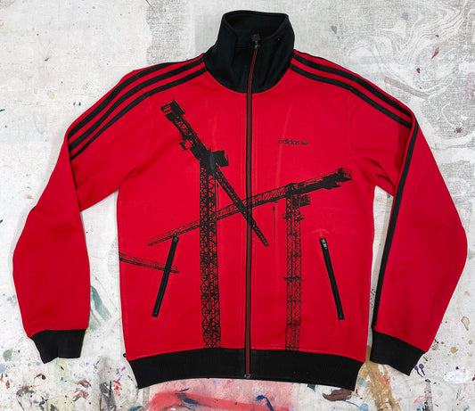 Red trackie with black cranes, Small 41'' chest