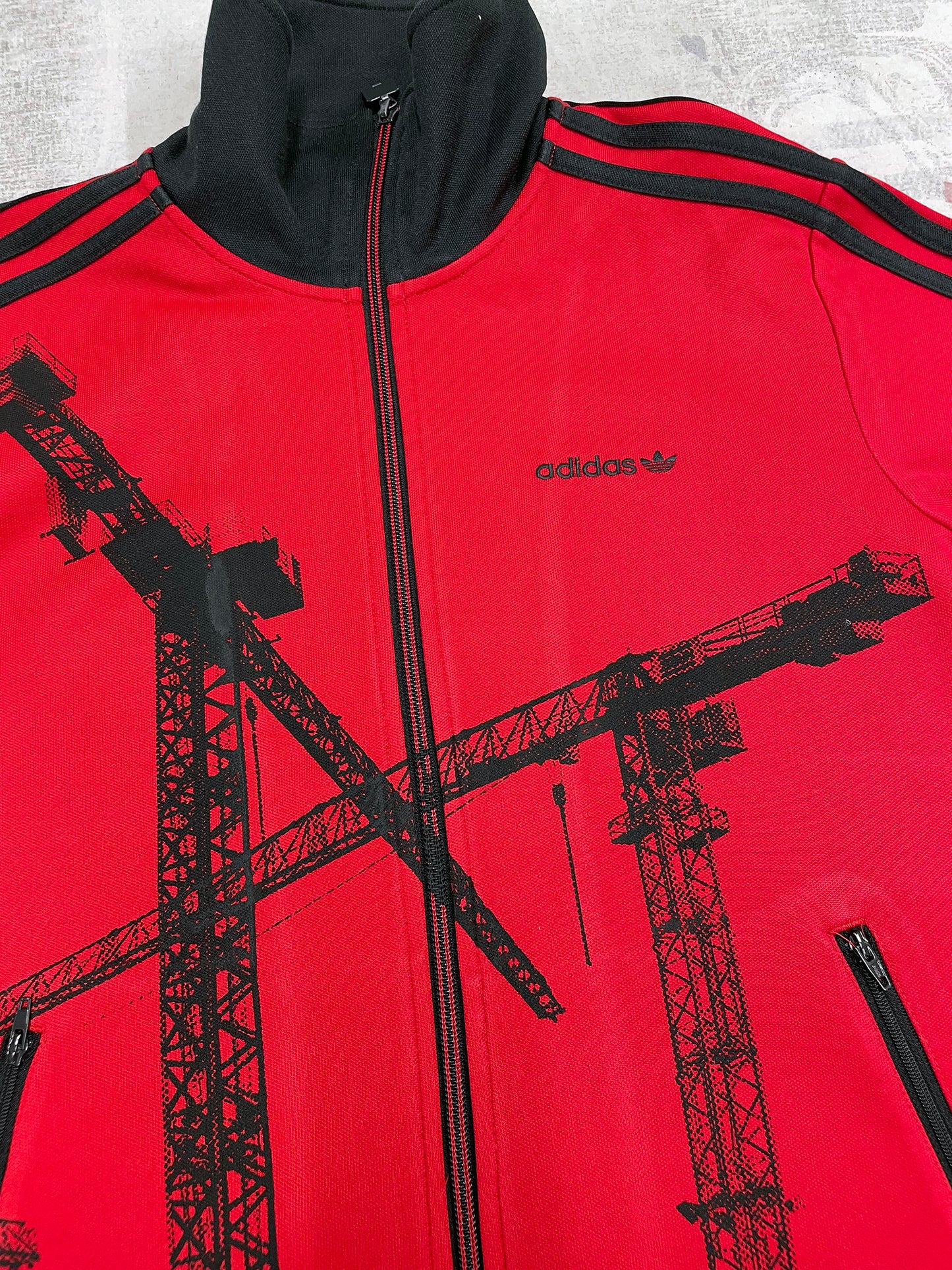 Red trackie with black cranes, Small 41'' chest