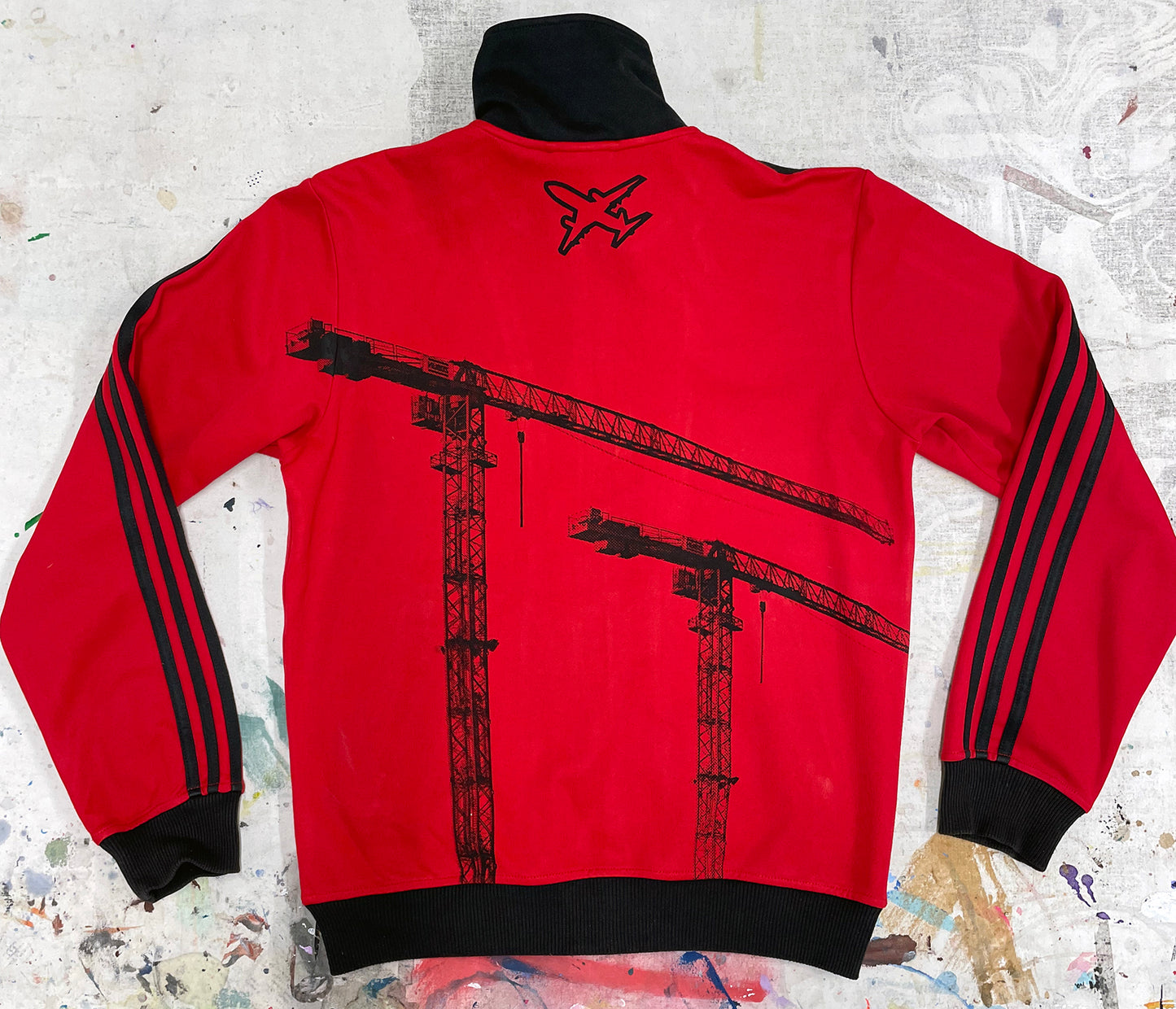 Red trackie with black cranes, Small 41'' chest