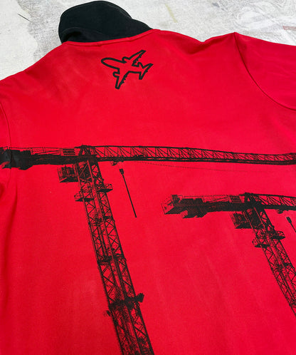 Red trackie with black cranes, Small 41'' chest